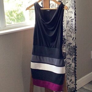 BCX Women's Striped Midi Dress - Black, Gray, White, and Purple